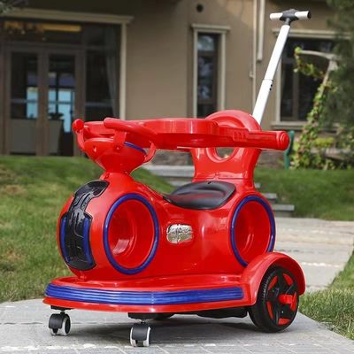 Children's Ride On Electric Car with Retractable Push Handle and Colorful Lights
