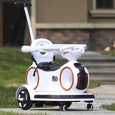 Children's Ride On Electric Car with Retractable Push Handle and Colorful Lights