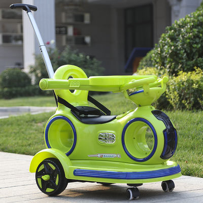 Children's Ride On Electric Car with Retractable Push Handle and Colorful Lights