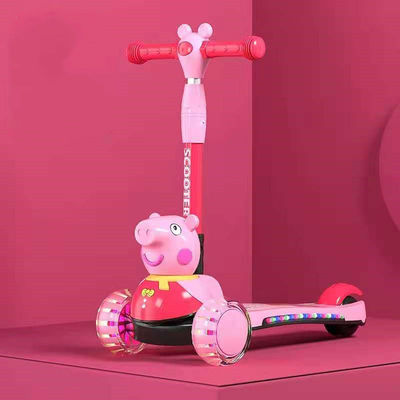 Kids Pedal Skateboard Scooter Car with Folding Function Music Lighting and PU Wheels
